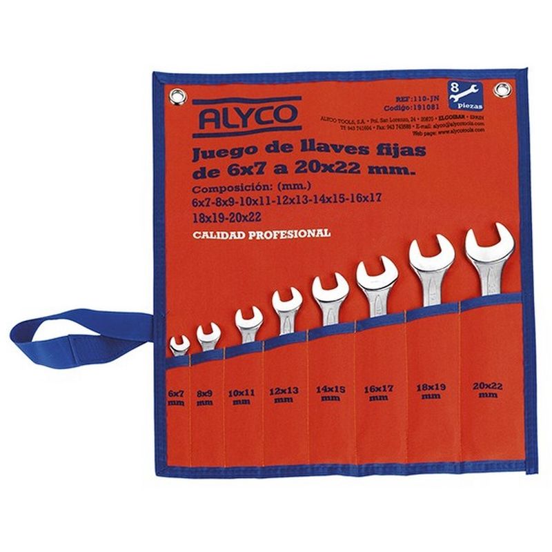 

Alyco-tools - ALYCO 191081 - Juego 8 llaves fijas Cr V satinado mate bocas pulidas DIN 110 en bolsa de nylon