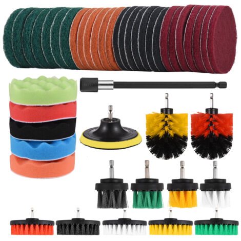 Juego accesorios limpieza para taladro Geevorks 45 piezas – estropajos, esponjas, cepillos varios, para casa, baño, cocina