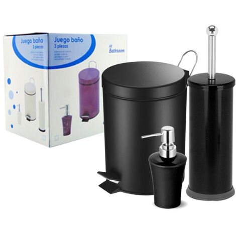 JUEGO BAÑO 3PZ CUBO 3L NEGRO