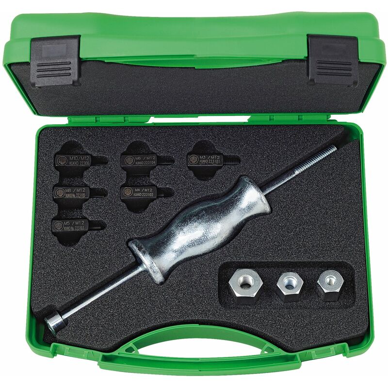 Juego con martillo deslizante para extraer piezas con rosca composicion 22-01. M3. M4. M5. M6. M8. M10 - Kukko