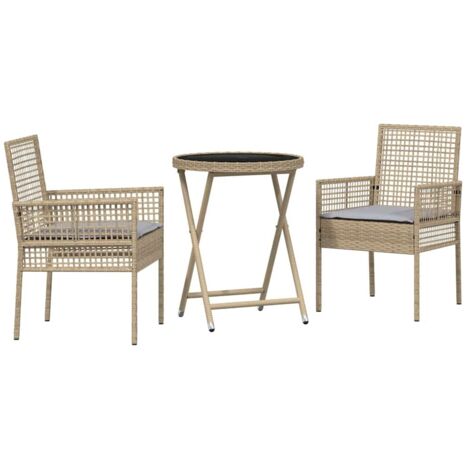 Juego Bistro de Jardín 3 pcs Beige Poliratán vidaXL