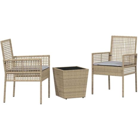 Juego Bistro de Jardín 3 pcs Beige Poliratán vidaXL