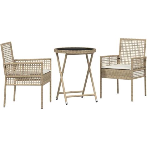 Juego Bistro de Jardín 3 pcs Beige Poliratán vidaXL