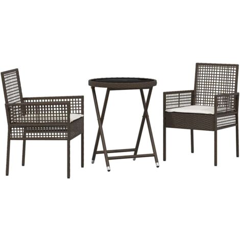 Juego Bistro de Jardín 3 pcs Marrón Poliratán vidaXL