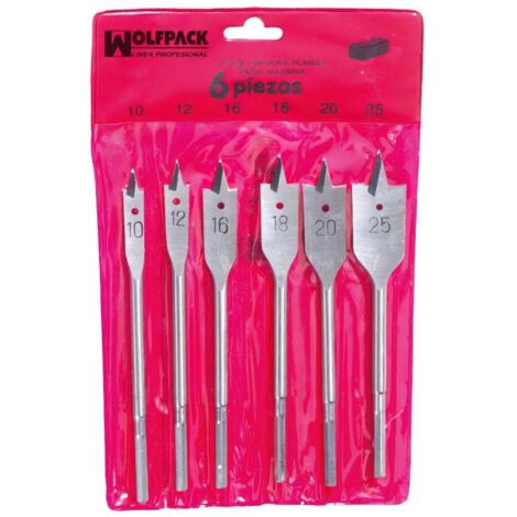 Juego Brocas Planas Madera 3 Puntas Wolfpack 6 Piezas