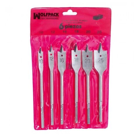 Juego brocas planas madera 3 puntas wolfpack 6 piezas