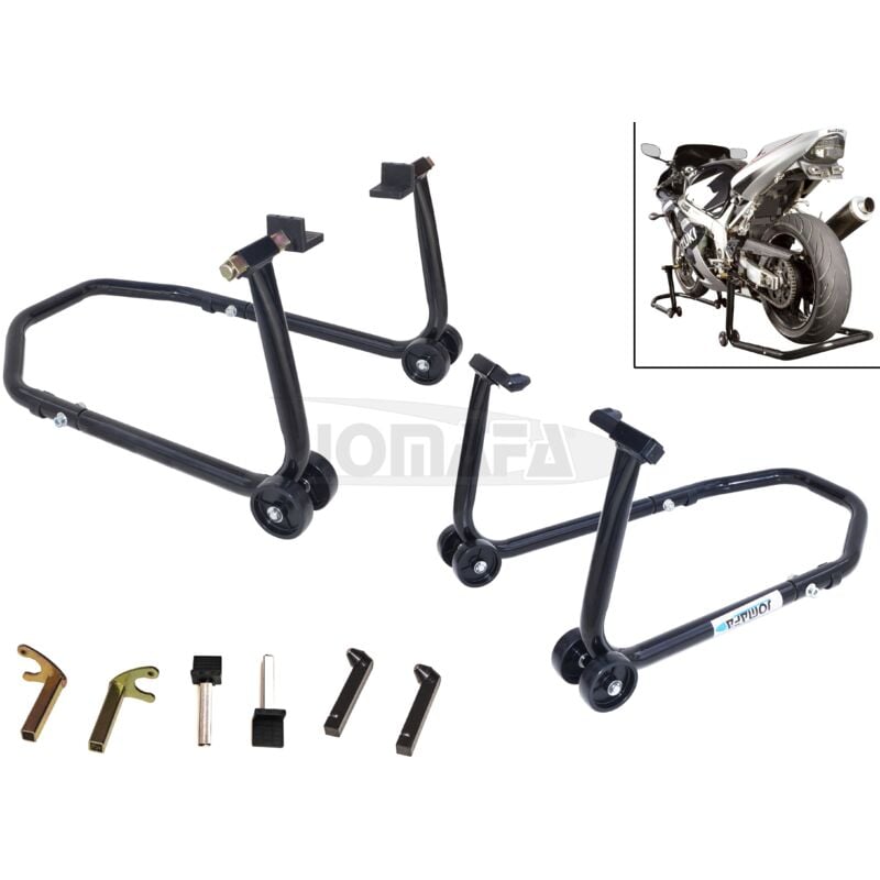 

Juego Caballetes Soportes Moto Delantero Y Trasero Desmontables, Negros