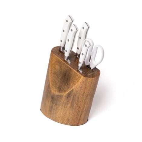 JUEGO COCINA RIVIERA BLANCO - Juego compuesto por los básicos para un cocina bien equipada. Todo organizado en un taco de madera de caucho lacado en color nogal.