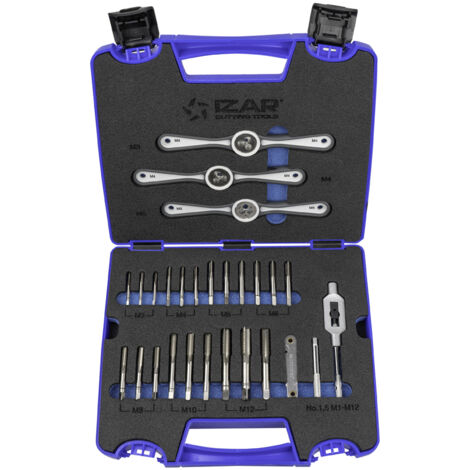 Juego Cojinetes Monoblock + Machos Mano - 3006 - M3-M12 + Combi 30 Pcs IZAR
