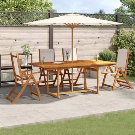 Juego comedor de jardín 5 pzas madera maciza acacia y textileno