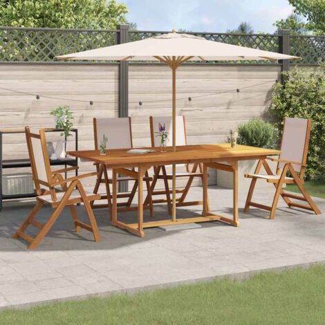 Juego comedor de jardín 5 pzas madera maciza acacia y textileno