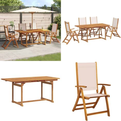 Juego comedor de jardín 5 pzas madera maciza acacia y textileno - Comedor - Mesa de jardín
