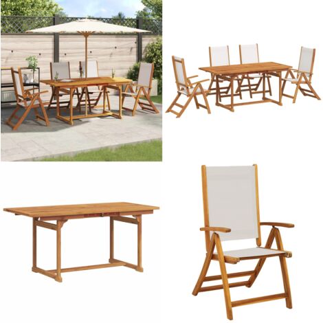 Juego comedor de jardín 5 pzas madera maciza acacia y textileno - Comedor - Mesa de jardín
