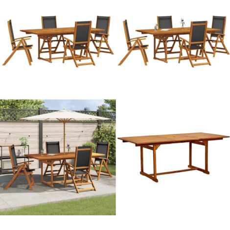 Juego comedor de jardín 5 pzas madera maciza acacia y textileno - Mesa de jardín - Sillas de jardín
