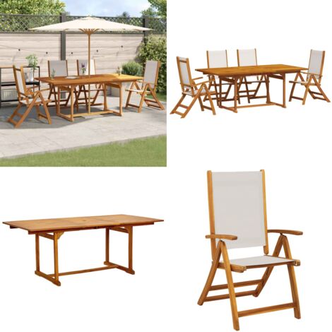 Juego comedor de jardín 5 pzas madera maciza acacia y textileno - Mesa de jardín - Sillas de jardín