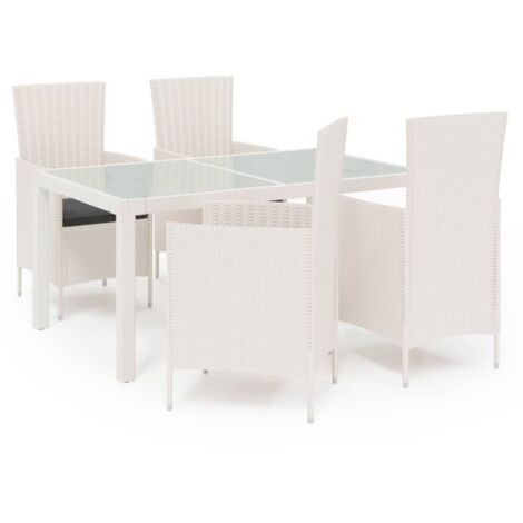 Juego comedor de jardín 5 pzas y cojines ratán sintético blanco vidaXL