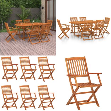 Juego comedor de jardín 7 pzas madera maciza acacia 180x90x75cm - Mesa de jardín - Sillas de jardín