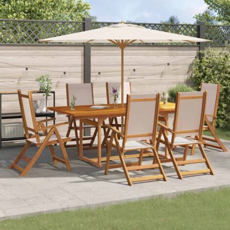 Juego comedor de jardín 7 pzas madera maciza acacia y textileno