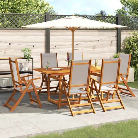 Juego comedor de jardín 7 pzas madera maciza acacia y textileno