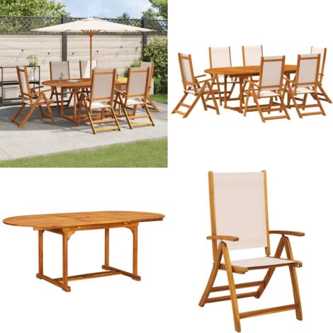 Juego comedor de jardín 7 pzas madera maciza acacia y textileno - Mesa de jardín - Sillas de jardín