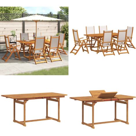 Juego comedor de jardín 7 pzas madera maciza acacia y textileno - Mesa de jardín - Sillas de jardín