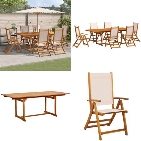 Juego comedor de jardín 7 pzas madera maciza acacia y textileno - Mesa de jardín - Sillas de jardín