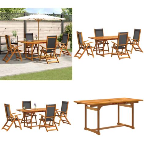 Juego comedor de jardín 7 pzas madera maciza acacia y textileno - Mesa de jardín - Sillas de jardín