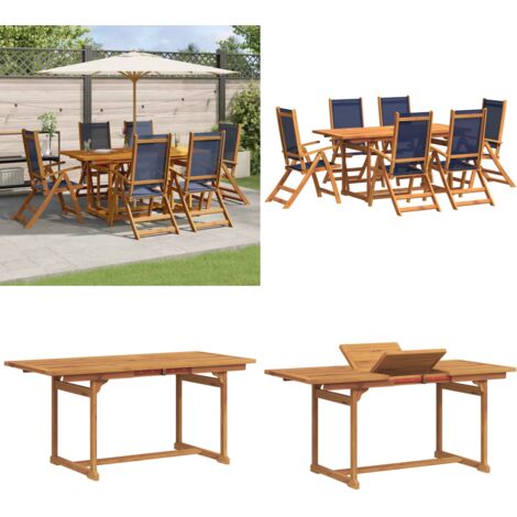Juego comedor de jardín 7 pzas madera maciza acacia y textileno - Mesa de jardín - Sillas de jardín