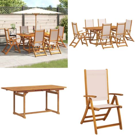 Juego comedor de jardín 7 pzas madera maciza acacia y textileno - Mesa de jardín - Sillas de jardín