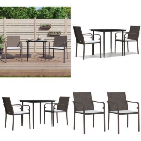 Juego comedor jardín 3 piezas y cojines ratán sintético y acero - Comedor de jardín - Mesa de comedor exterior