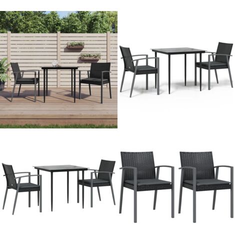 Juego comedor jardín 3 piezas y cojines ratán sintético y acero - Comedor exterior - Ratán sintético