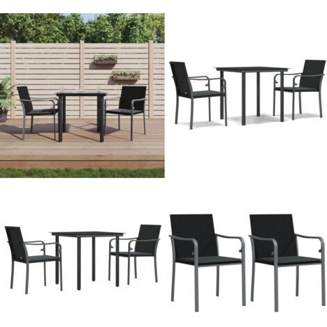 Juego comedor jardín 3 piezas y cojines ratán sintético y acero - Comedor exterior - Ratán sintético