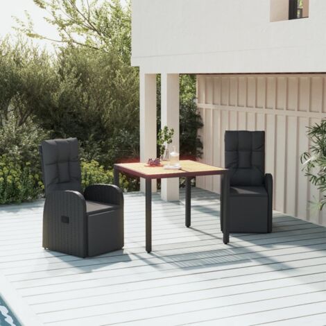 Juego comedor jardín 3 pzas madera acacia ratán sintético negro vidaXL