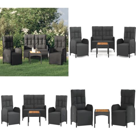 Juego comedor jardín 4 piezas con cojines ratán sintético negro - Sillas de jardín - Banco de jardín