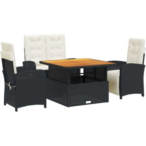Juego comedor jardín 4 piezas con cojines ratán sintético negro vidaXL