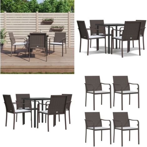 Juego comedor jardín 5 piezas y cojines ratán sintético y acero - Comedor de jardín - Mesa de comedor al aire libre
