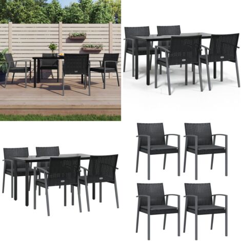 Juego comedor jardín 5 piezas y cojines ratán sintético y acero - Comedor de jardín - Mesa de comedor exterior