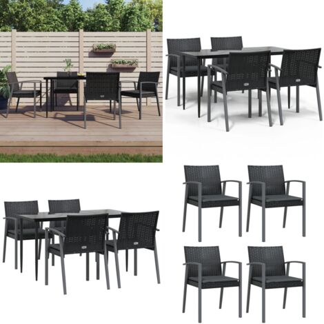 Juego comedor jardín 5 piezas y cojines ratán sintético y acero - Comedor de jardín - Mesa de comedor exterior