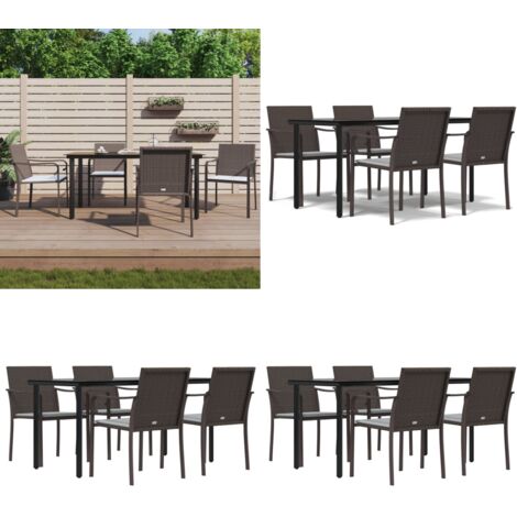 Juego comedor jardín 5 piezas y cojines ratán sintético y acero - Comedor exterior - Ratán sintético