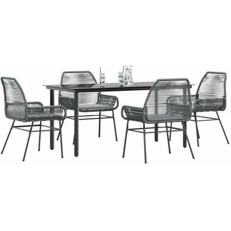 Juego comedor jardín 5 pzas cojines ratán sintético vidrio gris