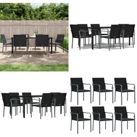 Juego comedor jardín 7 piezas y cojines ratán sintético y acero - Comedor de jardín - Mesa de comedor exterior