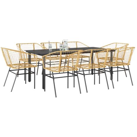 Juego comedor jardín 9 pzas ratán sintético marrón