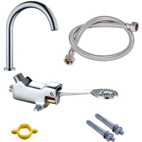 Juego completo de grifo de pedal manos libres, válvula de pie + salida + manguera flexible de 1 m + tornillos, grifo de control de pie