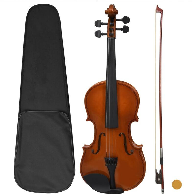 

Juego completo de violín con arco y mentonera madera oscura 4/4