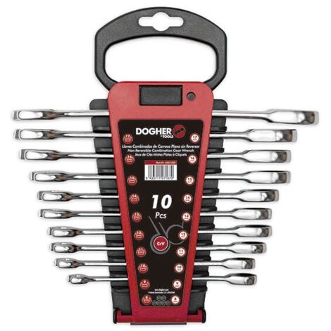 Juego con 10 llaves combinadas carraca plana sin reverso DOGHER 4557-020