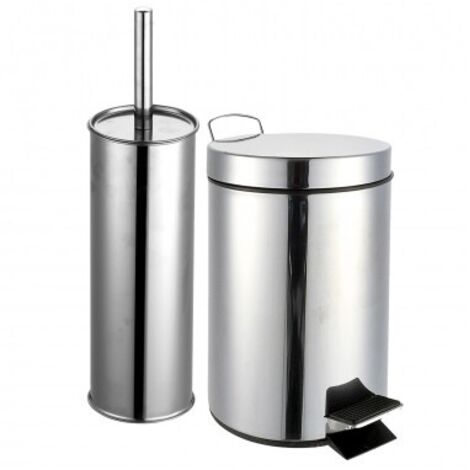 JUEGO CUBO PEDAL 5 L + PORTAESCOBILLAS INOXIDABLE BERILO