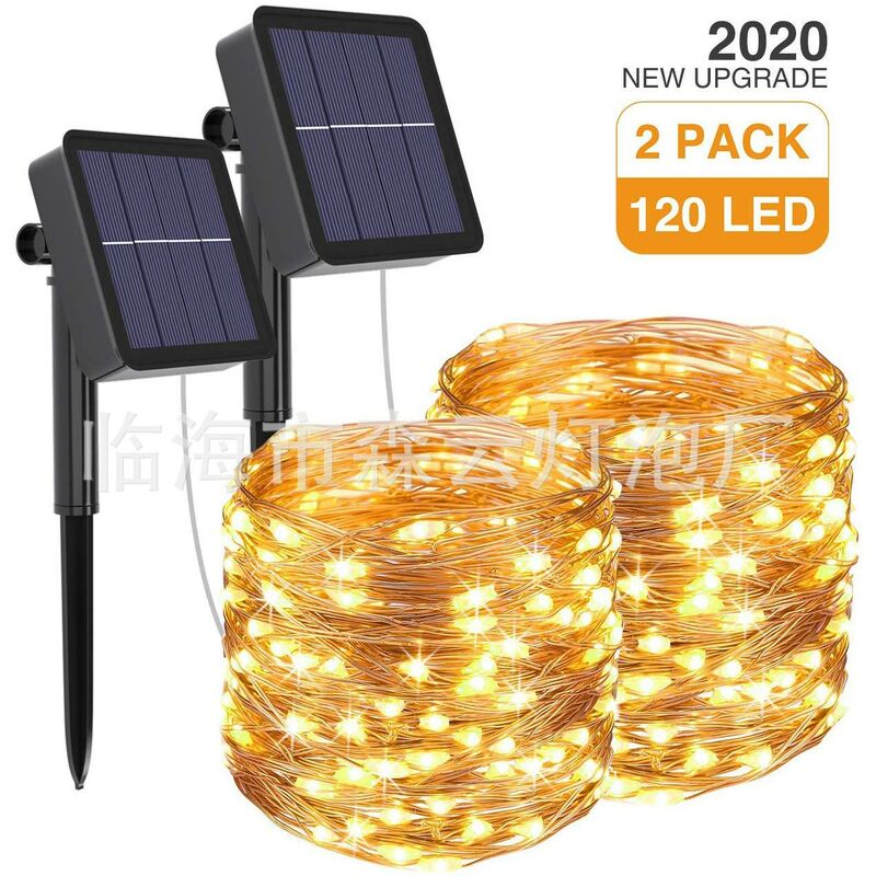 

[Juego de 1] Cadena de luces solares al aire libre, 12m 120 LED Luces solares de cadena al aire libre Impermeable 8 modos de luz decorativa para