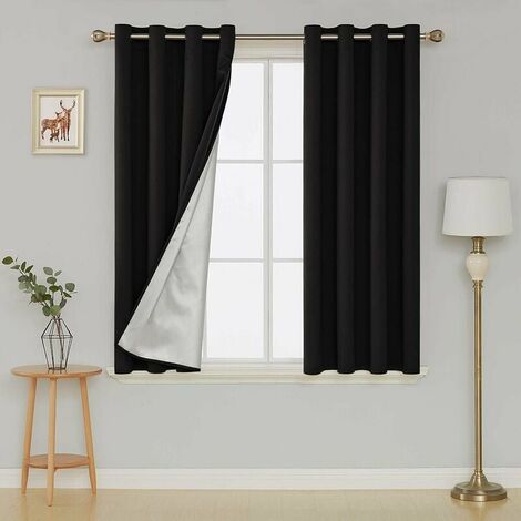 Juego de 1 Cortinas Opacas con Ojales para Dormitorio Aislamiento Térmico con Revestimiento Plateado Salón Cortina Diseño Moderno para Niños Chico Tela Negra 132x160cm Adélala