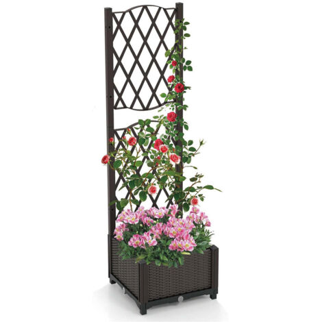 Juego de 1 jardinera elevada de 123 x 40 x 22 cm con malla de drenaje diseño de jardín moderno PE marrón 200012208