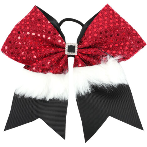 Juego de 1 lazo para el pelo navideño con lentejuelas, lazos grandes de cinta de Papá Noel, accesorios decorativos, estilo animadora, para mujer, regalo de Navidad, cumpleaños, deportes y fiestas.